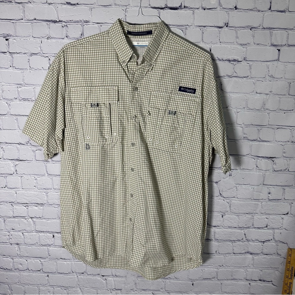 Columbia Men's Tan Checkered Button Down Shirt